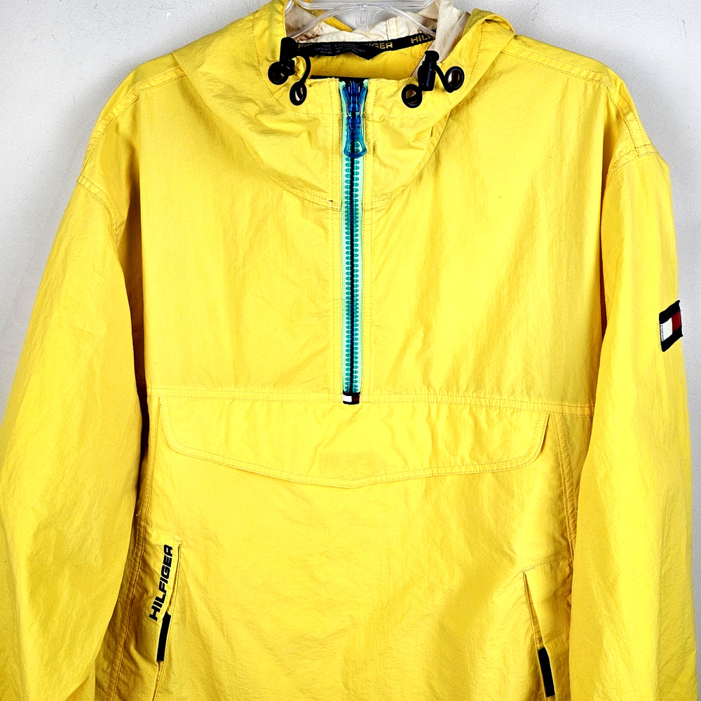 Tommy Hilfiger windbreaker jacket Size L yellow half zip pullover Anorak